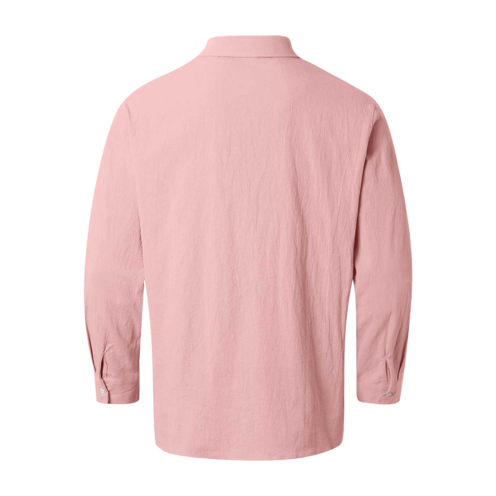 thumbnail image 5 of Camisa lavada de manga larga con botones para hombre: color liso, poliéster, cómoda y holgada para todas las ocasiones, 5 of 6